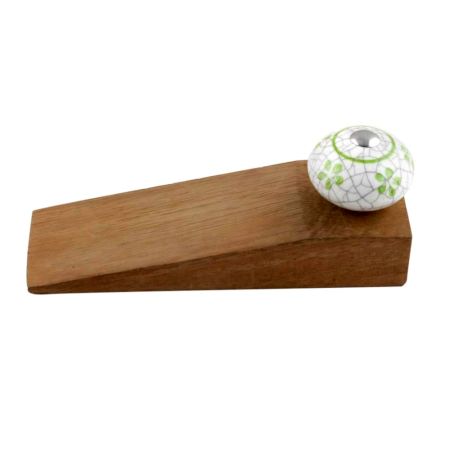 Lime Floral Crackle Ceramic Wooden Door Stopper